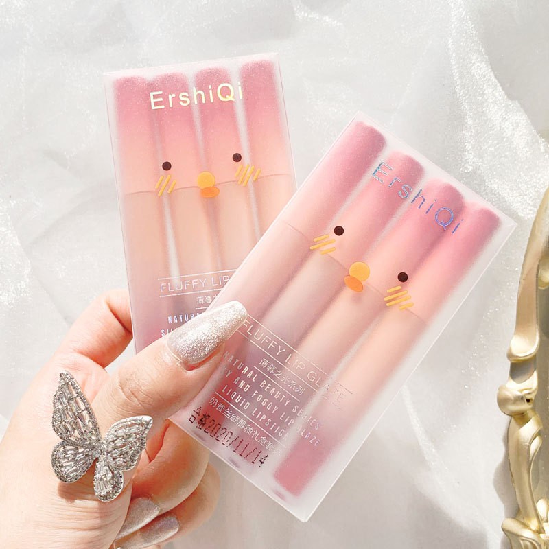 [Hàng mới về]Set 4 Cây Son Kem Lì ErshiQi Fluffy Lip Glaze